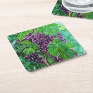 Red Grapes on an August Vine by Alfred Fox Square Paper Coaster