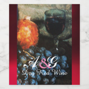 RED GRAPES, RED WINE GLASS, POMEGRANATE LABEL