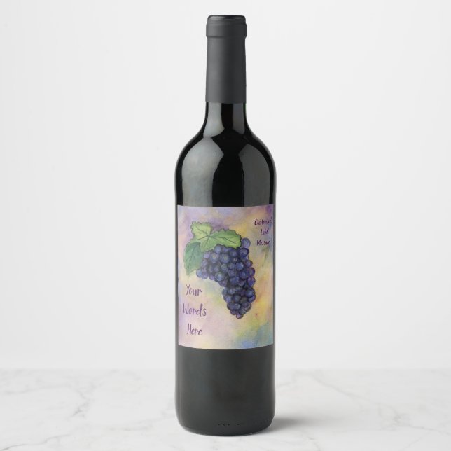 Red Grapes Wine Art Personalised Bottle Label (Front)