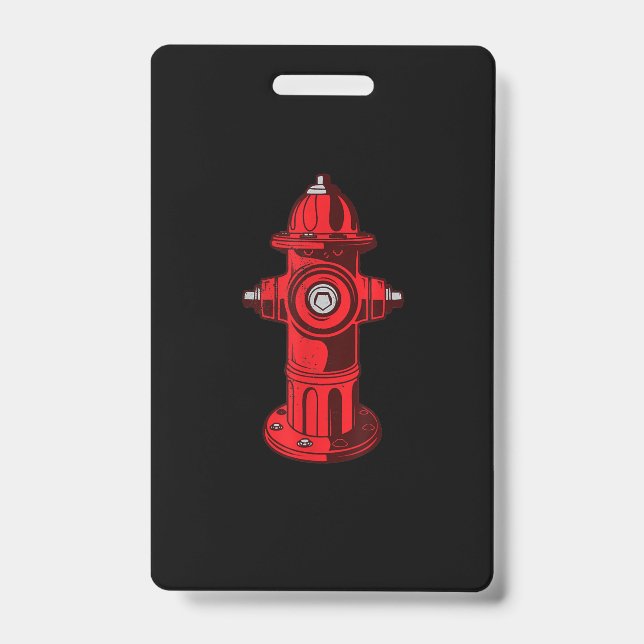 Red Graphic Fire Hydrant Firefighter Work Gifts ID Badge (Front)