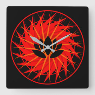 Red Graphic Lotus Square Wall Clock