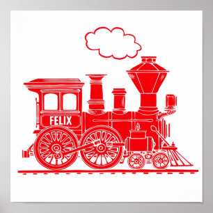 Red graphic train personalised nursery kids art poster