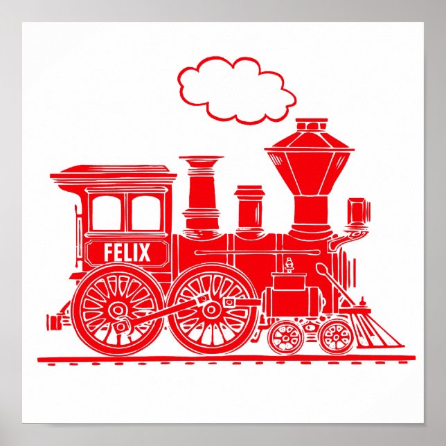 Red graphic train personalised nursery kids art poster (Front)