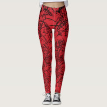 Red Grass abstract leggings