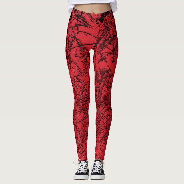 Red Grass abstract leggings (Front)
