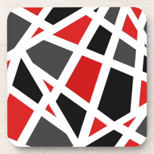 Red Gray Black White Geometric 2 Coaster