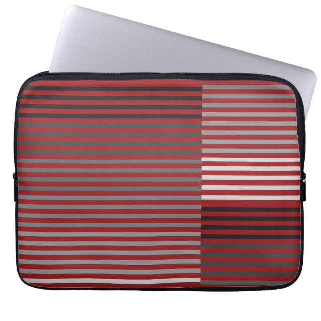 Red, Gray, Black, White Stripes Laptop Sleeve (Front)