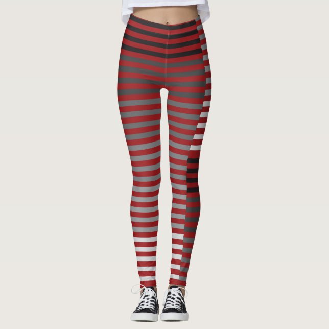 Red, Gray, Black, White Stripes Leggings (Front)