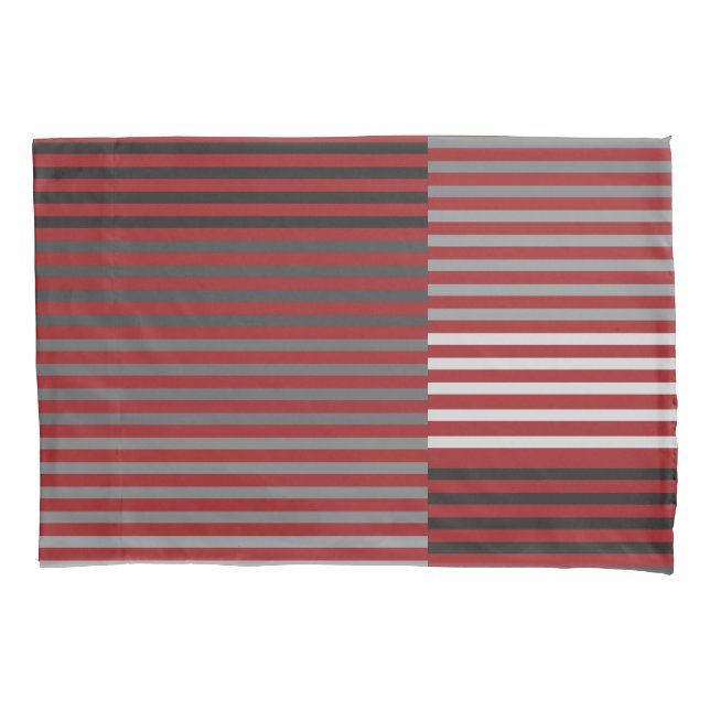 Red, Gray, Black, White Stripes Pillowcase (Front)