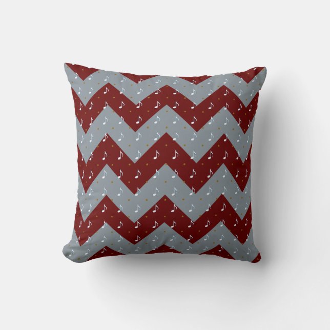 red & gray chevron/musical notes pattern cushion (Front)