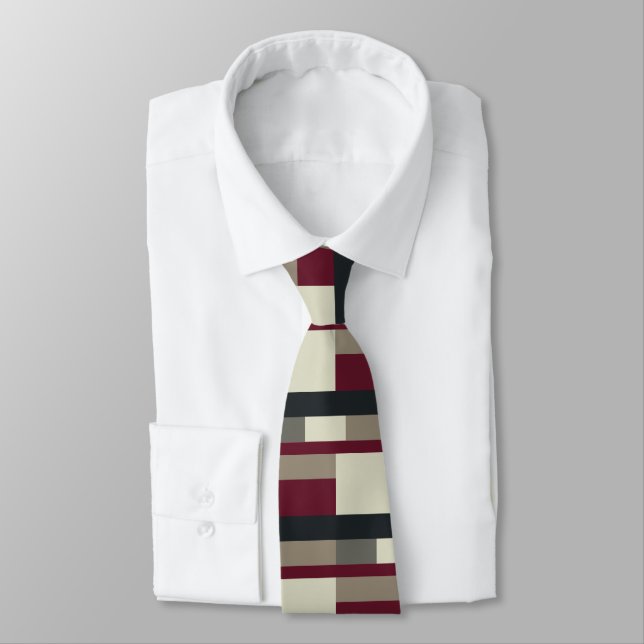 Red Gray Color Block Rectangles Geometric Simple Tie (Tied)