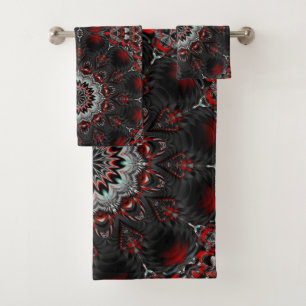Red Gray Decorative Bath Towel Set