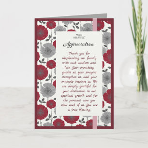 Red & Gray Floral Pastor Appreciation Card
