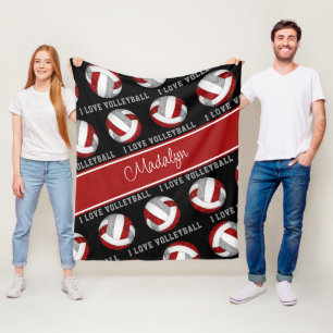 red gray girls I love volleyball personalized Fleece Blanket