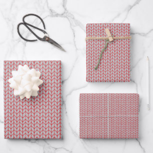 RED GRAY KNIT Flat Sheet Wrapping Paper 