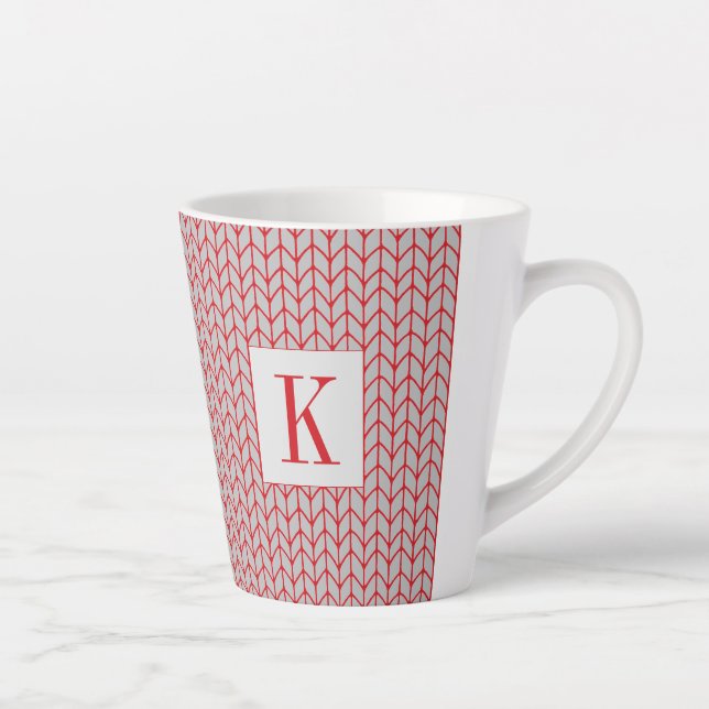 RED GRAY KNIT Latte Mug + Initial (Right)