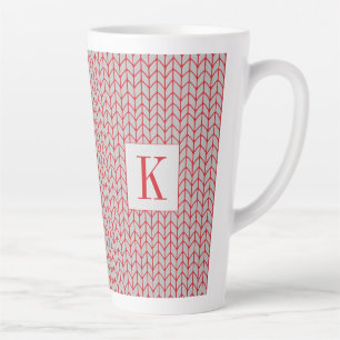 RED GRAY KNIT Tall Latte Mug + Initial
