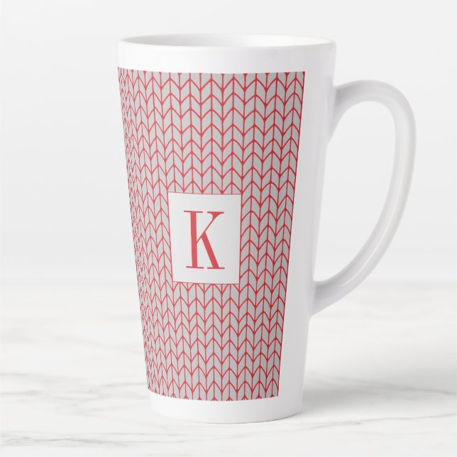 RED GRAY KNIT Tall Latte Mug + Initial (Right)