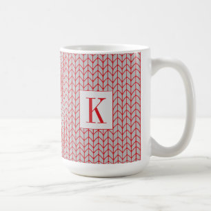 RED GRAY KNIT Tall White Mug + Initial