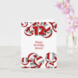 red gray volleyballs kids sports happy birthday card