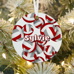 red gray volleyballs w athlete name keepsake metal tree decoration