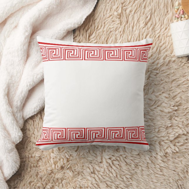 Red Grecian Frieze Pattern Cushion (Blanket)