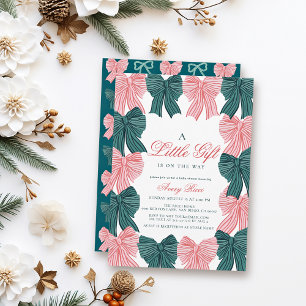 Red & Gree  Bow/Ribbon Coquette Baby Shower Invitation