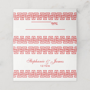 Red Greek Key Meander Border #5W Place Card