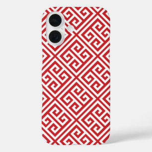 Red Greek Key Pattern iPhone 16 Case