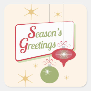 Red & Green 1950s Retro Season's Greetings Square Sticker