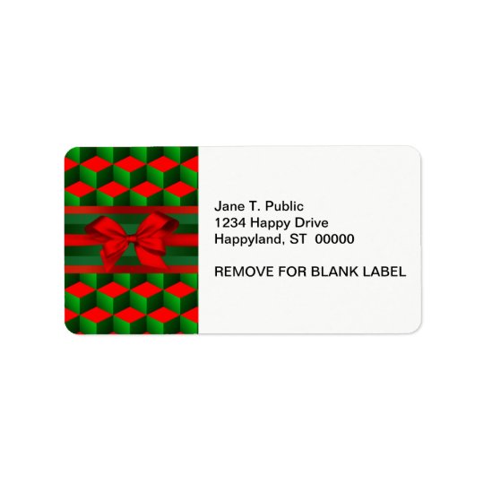 Red & Green 3D Look Cubes Ribbon Christmas Address Label