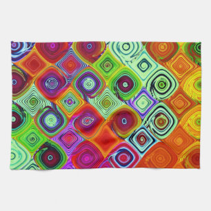 Red Green Abstract Mosaic Tea Towel