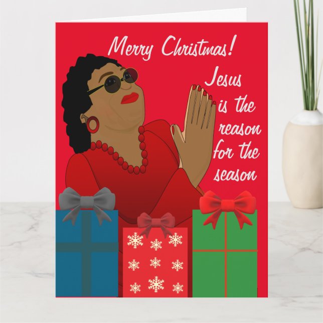 Red & Green African American Grandmother Christmas Card (Front)