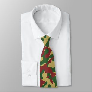 Red, Green, and Beige Camouflage Pattern Tie