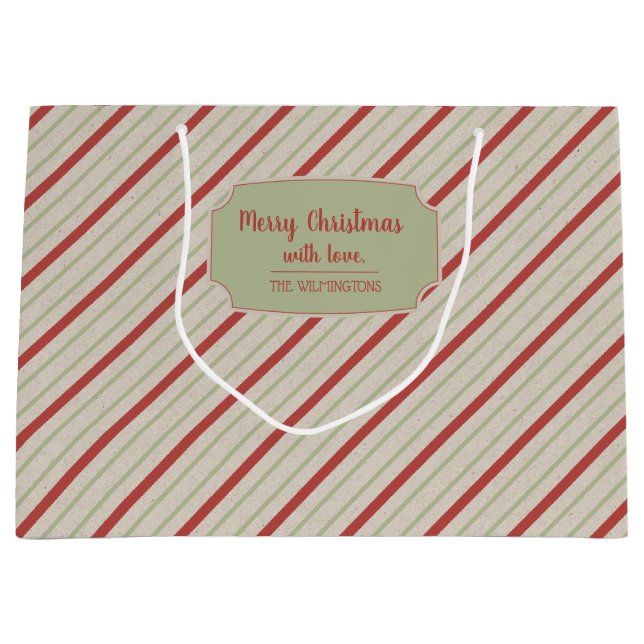 Red, Green and Beige Stripes Large Gift Bag (Front)