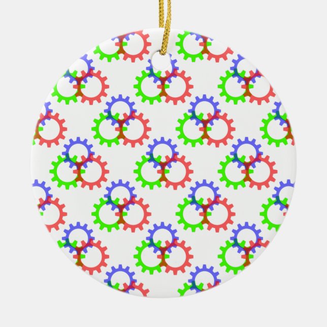Red, Green and Blue Gears Ceramic Tree Decoration (Front)