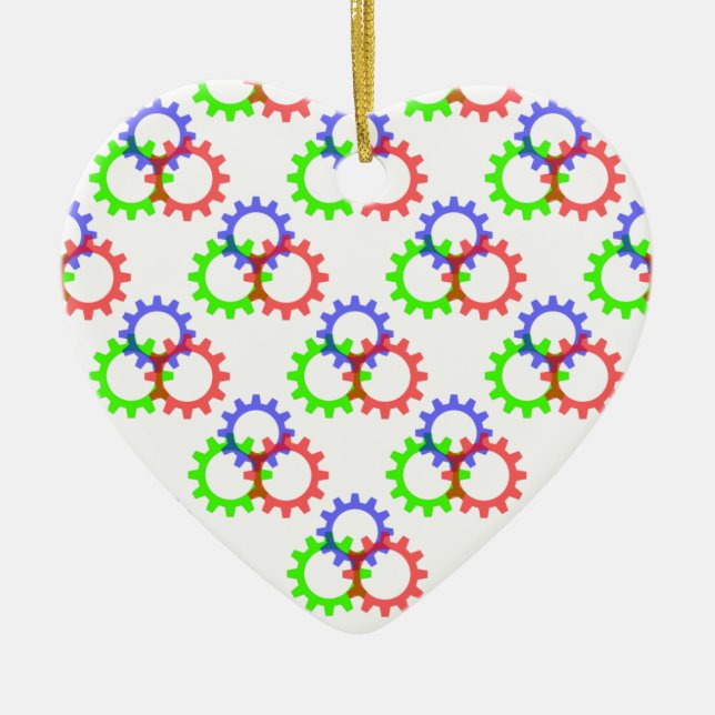 Red, Green and Blue Gears Ceramic Tree Decoration (Front)