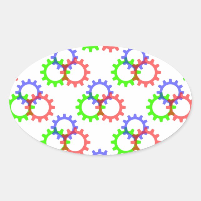 Red, Green and Blue Gears Oval Sticker (Front)