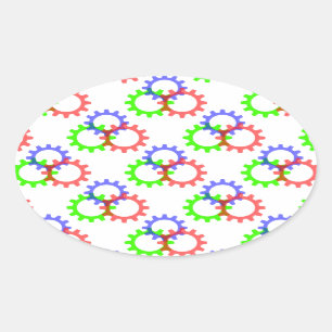Red, Green and Blue Gears Oval Sticker