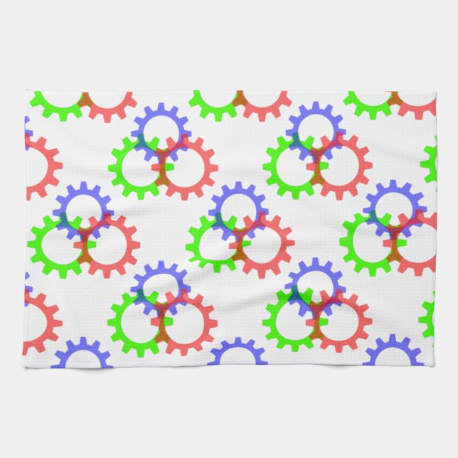 Red, Green and Blue Gears Tea Towel (Horizontal)