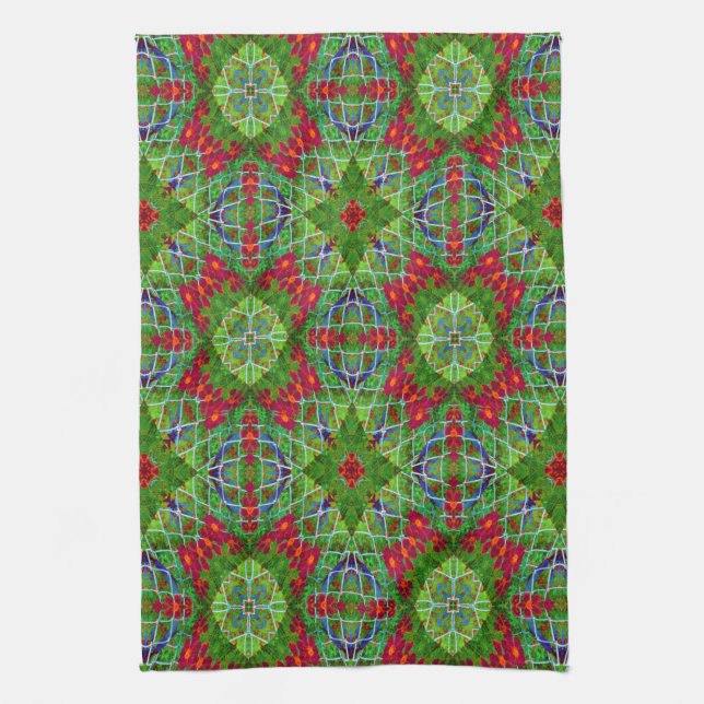 Red, Green and Blue Geometric Tea Towel (Vertical)