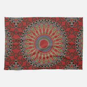 Red, Green and Blue Mandala Tea Towel