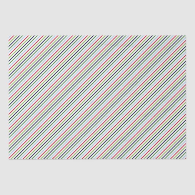 Red, Green and Blue Stripes Christmas Pattern Tissue Paper (Front)