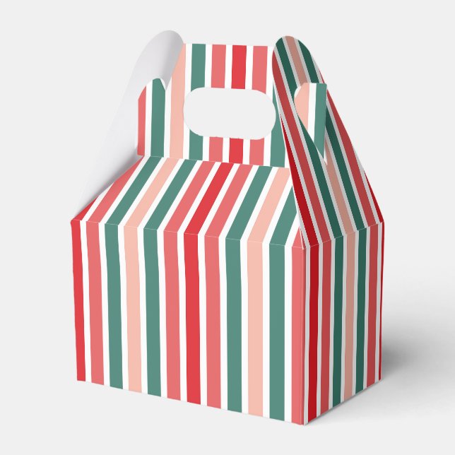 Red Green and Blush Striped  Favour Box (Front Side)