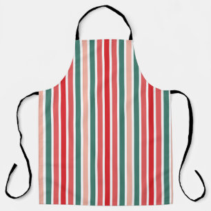 Red Green and Blush Striped Festive Apron