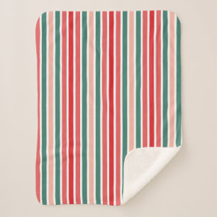 Red Green and Blush Striped Festive Sherpa Blanket