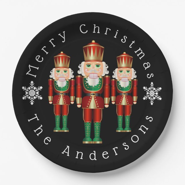 Red Green and Gold Christmas Nutcrackers Paper Plate (Front)