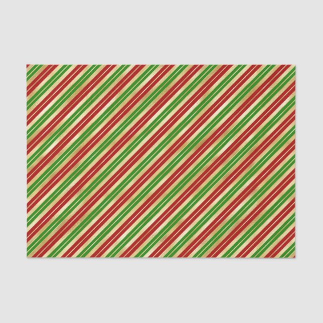 Red, Green and Gold Christmas Stripes Tissue Paper (Front)