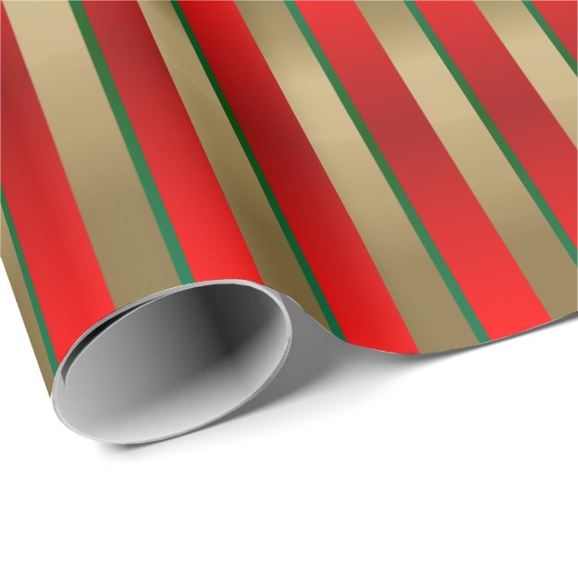 Red, Green and Gold Christmas Stripes Wrapping Paper (Roll Corner)