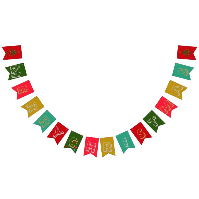 Red Green and Gold Merry Christmas Bunting (All)